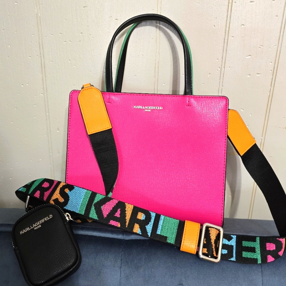 Karl Lagerfeld Vibrant Pink Tote with Black Accents